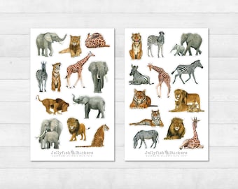 Savannah Animals Sticker Set - Journal Stickers, Planner Stickers, Safari Stickers, Africa, Lion, Giraffe, Elephant, Zebra, Tiger, Baby Animals
