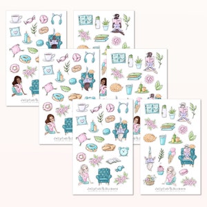 Girls Home Sticker Set - Journal Stickers, Planner Stickers, Stickers Lezen, Leren, Mode, Haarkleuren, Gezellig, Items, Elementen
