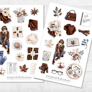 Set di adesivi autunnali per ragazze - Adesivi, adesivi per diario, adesivi per planner, accoglienti, appartamento, candela, zucca, decorazione, foglie, fiori