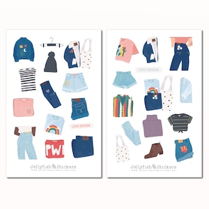 Kleding Jeans Sticker Set - Mode Stickers, Journal Stickers, Planner Stickers, Garderobe Stickers, Mode, Meisje, Vrouw, Jeans
