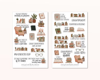 Books sayings sticker set - stickers, planner stickers, reading stickers, bookworm, hobby, leisure, plants