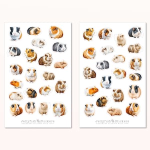Meerschweinchen Sticker Set - Niedliche Aufkleber, Journal Sticker, Planer Sticker, Sticker Haustier, Tiere, Zuhause, Familie, Nagetiere