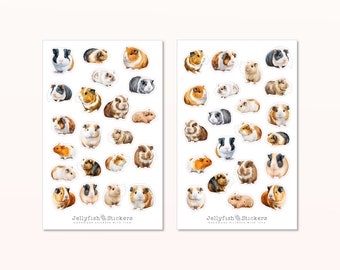 Meerschweinchen Sticker Set - Niedliche Aufkleber, Journal Sticker, Planer Sticker, Sticker Haustier, Tiere, Zuhause, Familie, Nagetiere
