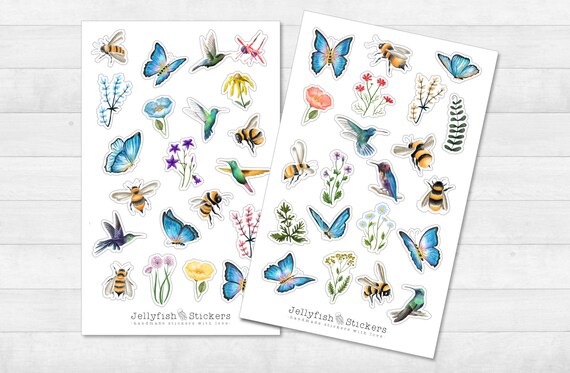 Motten & Blumen Sticker Set – 2 Bögen (18x11 Cm), Mattes Papier, Für Journal, Planer & Scrapbooking
