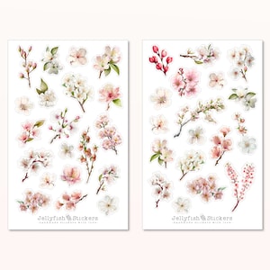 Kirschblüten Sticker Set - Florale Aufkleber, Journal Sticker, Sticker Blumen, Natur, Frühling, Japan, Rosa, Garten, Pflanzen, Bäume