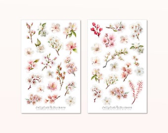 Cherry Blossom Sticker Set - Floral Stickers, Journal Stickers, Sticker Flowers, Nature, Spring, Japan, Pink, Garden, Plants, Trees