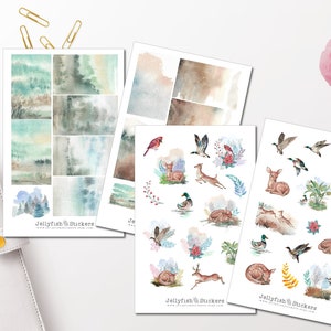 Wald Tiere Sticker Set - Journal Sticker Sticker Natur, Wald, Vögel, Rehe, Frühling, Wiese, Landschaft, Garten, Wildnis, EnteSticker Sheet