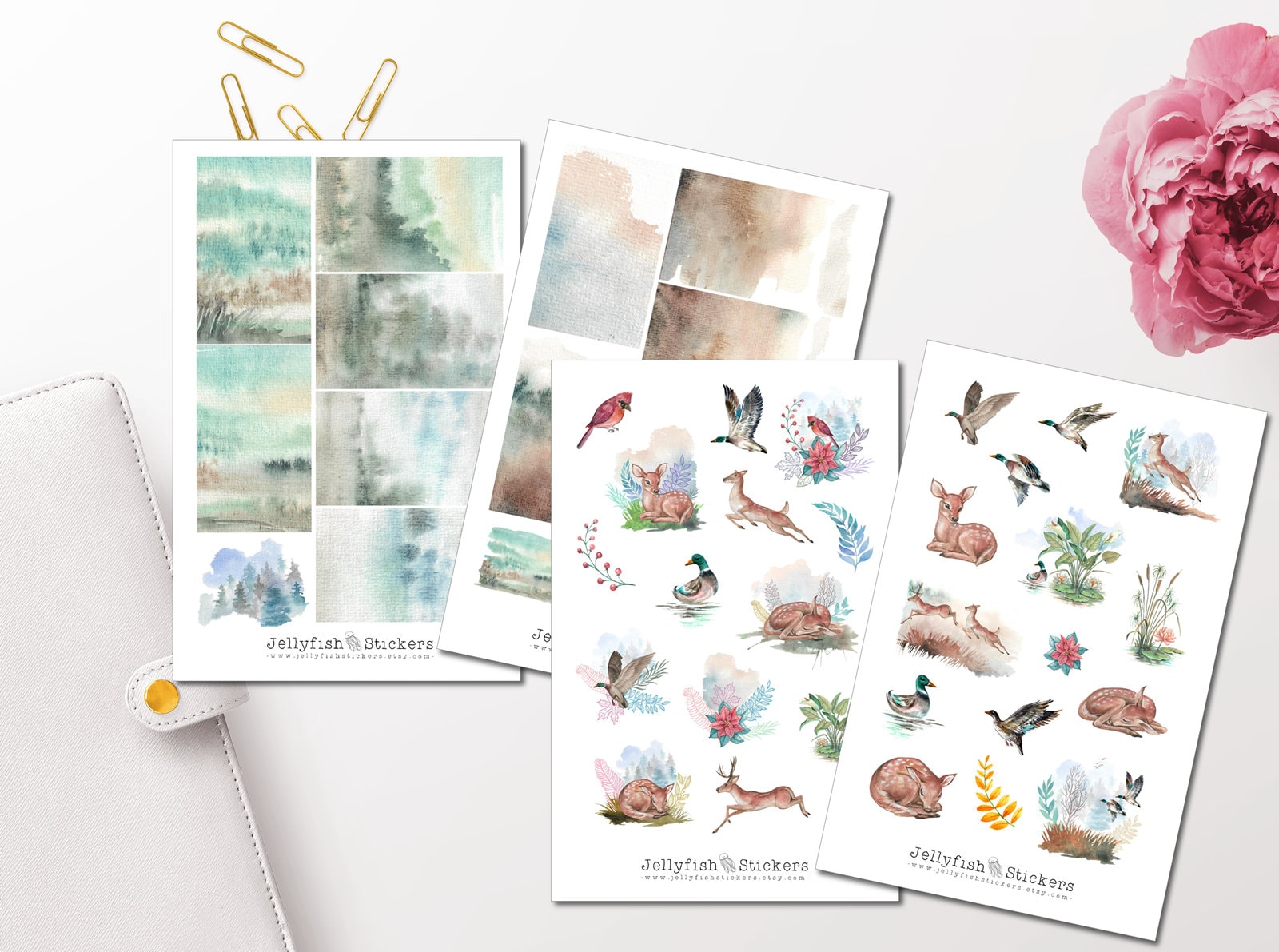 Herbst-Tiere Sticker Set Für Journal & Planer – Fuchs, Wolf, Wald-Motive, 2 Bögen à 180x110 Mm, Mattes Papier