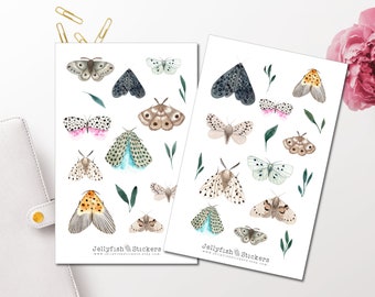 Moth sticker set - stickers journal stickers flowers stickers planner stickers stickers, stickers insects, leaves