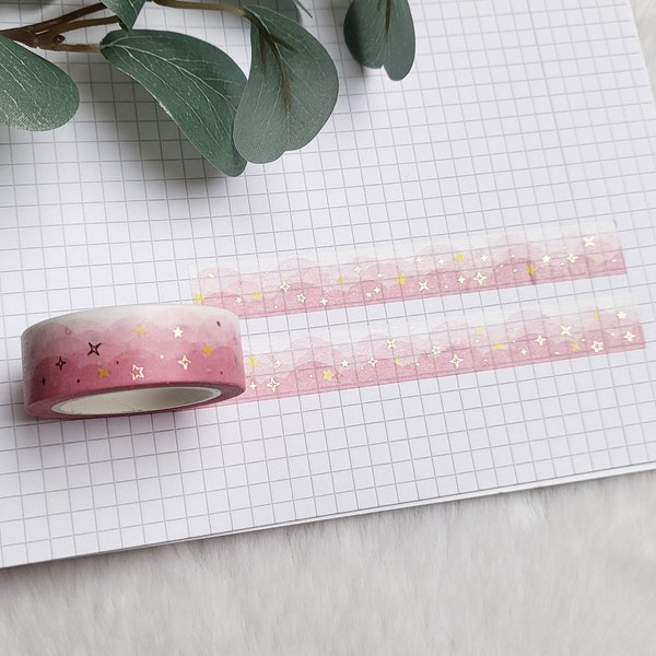 Washi Tape Pink Clouds - copper, gradient, stars, watercolor, watercolor, sky, mountains, waves