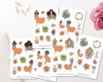 Monday Girls Sticker Set – Aufkleber Für Journal, Planner & Bullet Journal – 2 Bögen (18x11 Cm)