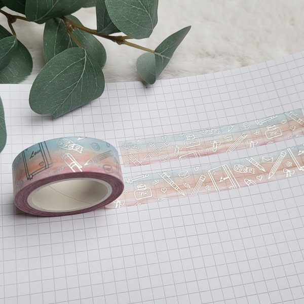 Washi Tape Planerzubehör - Silber, Aquarell, Farbverlauf, rosa, basteln, Kalender, Notizbuch, Tinte, Füller, Elemente, Planer