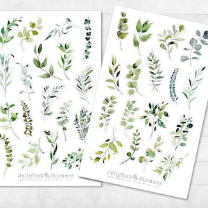 Bladeren en planten sticker set - bloemenstickers, dagboekstickers, bloemstickers, stickers natuur, groen, huis, eucalyptus, tuin