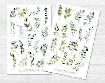 Leaves and Plants Sticker Set - Floral Stickers, Journal Stickers, Flower Stickers, Stickers Nature, Green, Home, Eucalyptus, Garden