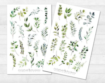 Leaves and Plants Sticker Set - Floral Stickers, Journal Stickers, Flower Stickers, Nature Stickers, Green, Home, Eucalyptus, Garden