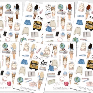 Conjunto de pegatinas de la escuela para niñas - pegatinas de diario, pegatinas del planificador, pegatinas de niña, mujer, aprendizaje de pegatinas, alumno, estudiante, colegio, universidad
