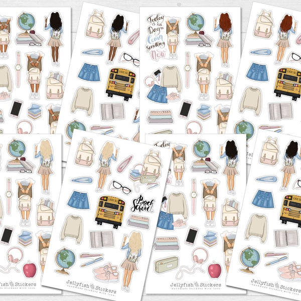 Mädchen Schule Sticker Set - Journal Sticker, Planer Sticker, Mädchen Sticker, Frau, Sticker Lernen, Schüler, Student, College, Universität