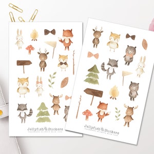 Forest Animals Sticker Set - Journal Stickers, Planner Stickers, Cute, Sweet, Stickers for Kids, Baby, Child, Forest, Fox, Bear, Owl, Rabbit