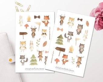 Waldtiere Sticker Set - Journal Sticker, Planer Sticker, niedlich, süß, Sticker für Kinder, Baby, Kind, Wald, Fuchs, Bär, Eule, Hase
