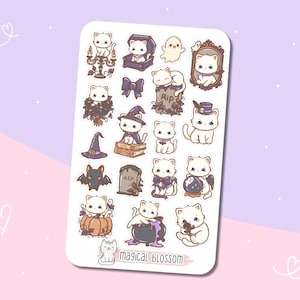Halloween sticker sheet - stickers, cute, purple, ghost, cat, pink, pumpkin, autumn