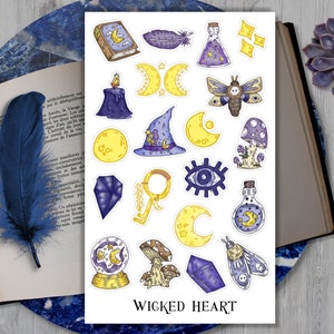 Foglio di adesivi Blue Witch - adesivi, adesivi, magia, incantesimi, libro delle streghe, strega, tarocchi, vampiro, gotico, Halloween, funghi, insetti