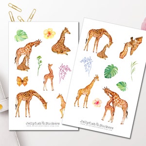 Juego de pegatinas de jirafa: pegatinas de animales, pegatinas para diario, pegatinas de animales, pegatinas para planificador, pegatinas florales, flores, hoja de pegatinas de naturaleza