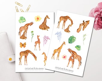 Giraffen Sticker Set - Aufkleber Tiere Journal Sticker Tiere Sticker Planer Sticker Florale Sticker, Blumen, Natur Sticker Sheet