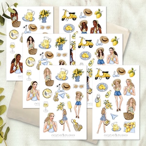 Set di adesivi estivi per ragazze - Adesivi per diario, adesivi per planner, adesivi per ragazze, moda, vacanze, spiaggia, fidanzata, viaggio, diario, limone