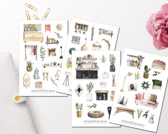 Home Sticker Set - Sticker Living Journal Sticker Sticker Furniture Floral Sticker Sticker House, Apartment Sticker Sheet