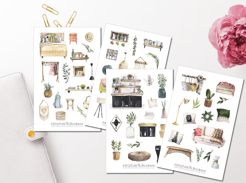 Home Sticker Set - Stickers for Living, Journal, Furniture, Floral ...