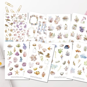 Maritieme zee sticker set - dagboek sticker sticker vis planner sticker sticker, zee, strand, vakantie, schildpad