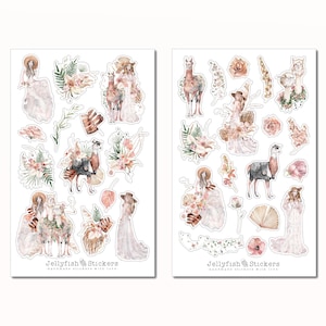 Ensemble d’autocollants fille et plantes - Autocollants, autocollants journal, autocollants planificateur, filles, plantes, fleurs séchées, lama, alpaga, femme