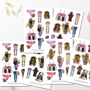 Conjunto de pegatinas de chicas de moda - pegatinas de diario, pegatinas de planificador, pegatinas de niñas, pegatinas primavera, verano, vestido, moda, novia, flores, cabello