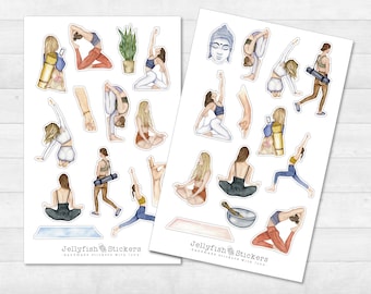 Girl Yoga Sticker Set - Stickers, Journal Stickers, Planner Stickers, Stickers Ontspanning, Mindfulness, Home, Sport, Oefening, Fitness
