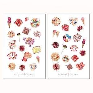 Set de pegatinas de gofres: pegatinas, pegatinas para diario, pegatinas para planificador, pegatinas de comida, pegatinas de repostería, dulces, cocina, recetas, helados