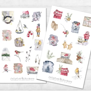 Winter Sticker Set - Journal Stickers, Planner Stickers, Stickers Holidays, Winter, Birds, Bird, Fast, Sleigh, Nature, Cozy, Child