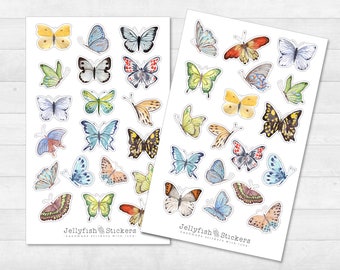 Schmetterlinge Sticker Set - Journal Sticker, Planer Sticker, Insekten, Natur, Bunte Sticker, Garten, Frühling, Sommer, Pastell