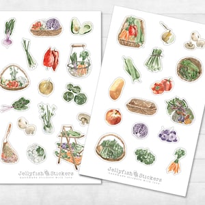 Set di adesivi vegetali - Adesivo per libro di cucina, adesivo per diario, ricette adesive, cucina, cucina, frutta, cibo, mercato, sostenibilità, verde, ambiente