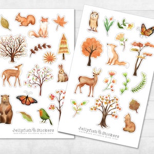 Herbst Tiere Sticker Set - Aufkleber, Journal Sticker, Planer Sticker, Sticker Waldtiere, Tiere, Fuchs, Hase, Eule, Blumen, Herbstblätter