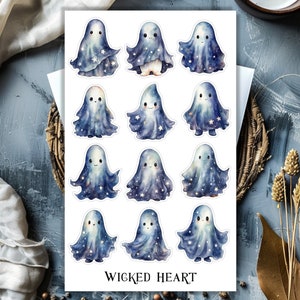 Niedliche Gespenster Stickerbogen - Aufkleber, Sticker, Zauber, Hexenbuch, Magisch, Mystisch, Magie, Zauberbuch, Geist, Sterne, Nacht