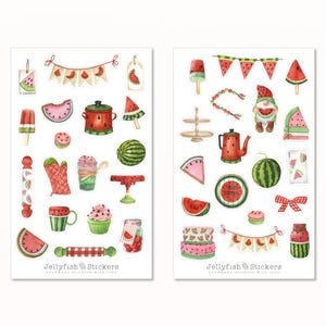 Set de pegatinas de sandía: pegatinas para diario, planificador, repostería, jardín, verano, fiesta y tartas.