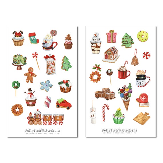 Weihnachts-Sticker-Set Fürs Journal – Winter, Schnee, Geschenke & Gebäude Im Festlichen Design