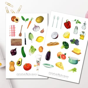 Kookstickerset - kookboekstickers, dagboekstickers, fruit- en groentestickers, stickers, receptstickers, keuken