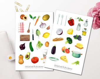 Kochen Sticker Set - Aufkleber Kochbuch, Journal Sticker, Obst und Gemüse Sticker, Sticker, Sticker Rezepte, Küche