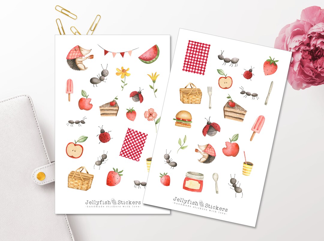 Mädchen Picknick Sticker Set – Für Journal, Planer & Bastelprojekte, Frühling & Sommer