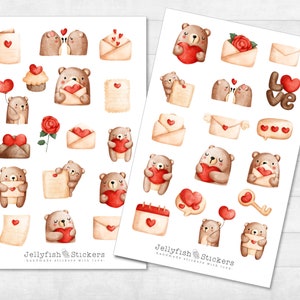 Set di adesivi per orsi di San Valentino - adesivi, adesivi per diario, adesivi per agenda, adesivi amore, cuori, lettere, orso, fidanzato, fidanzata, ragazza