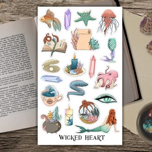 Meereshexe Stickerbogen - Aufkleber, Sticker, Magie, Zauber, Hexenbuch, Hexe, Tarot Karten, Vampir, Gothic, Halloween, Ozean, Meerjungfrau