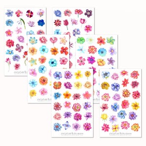 Conjunto de adesivos de flores coloridas - diário, planejador, adesivo, primavera, verão, jardim, muitos adesivos, buquê de flores