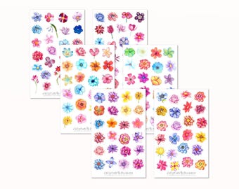 Set di adesivi con fiori colorati - Adesivi per diario, adesivi per planner, primavera, estate, giardino, molti adesivi con bouquet floreali