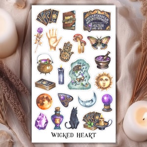 Foglio di adesivi per streghe - adesivi, adesivi, magia, incantesimi, libro delle streghe, tarocchi, ragazze, vampiri, gotico, Halloween, voodoo, libri, cristalli
